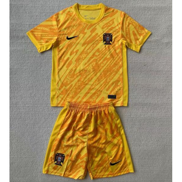 Portugal 2024 Euro Cup Goalkeeper Kids Soccer Team Kit Children Shirt And Shorts