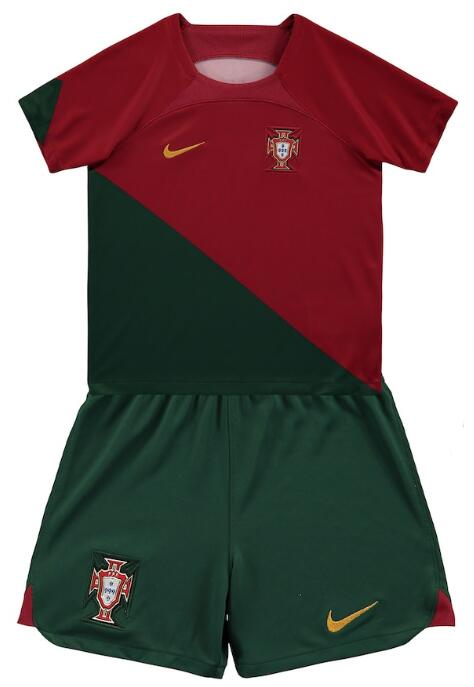 Portugal 2022 World Cup Home Kids Soccer Kit Children Shirt And Shorts