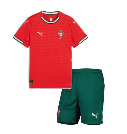 Portugal 2025 Home Kids Soccer Team Kit Children Shirt And Shorts
