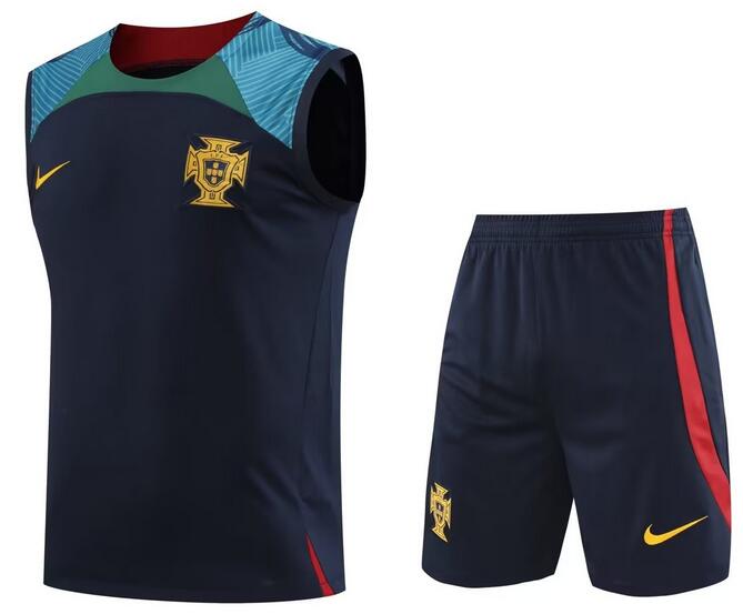Portugal 2022 World Cup Black Blue Training Vest Suits (Shirt+Shorts)