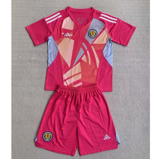 Scotland 2024/25 Kids Goalkeeper Pink Soccer Kit Children Shirt And Shorts