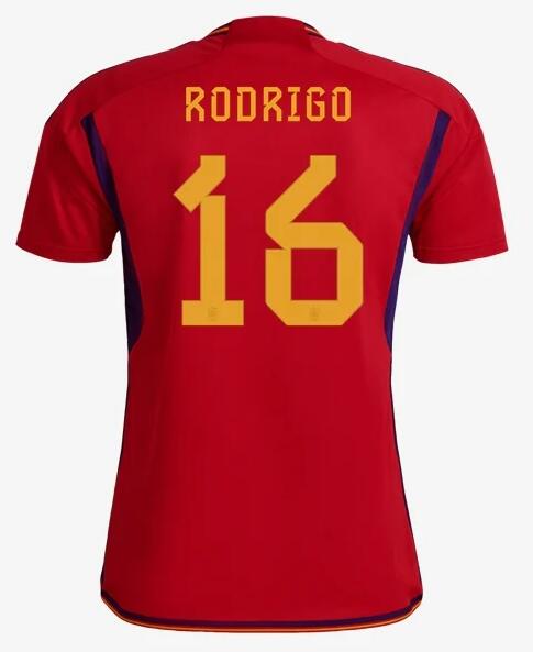 Spain 2022 World Cup Home 16 Rodrigo Shirt Soccer Jersey