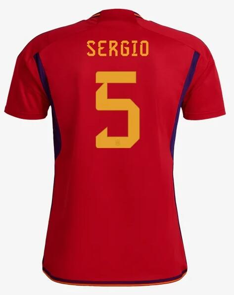 Spain 2022 World Cup Home 5 Sergio Shirt Soccer Jersey