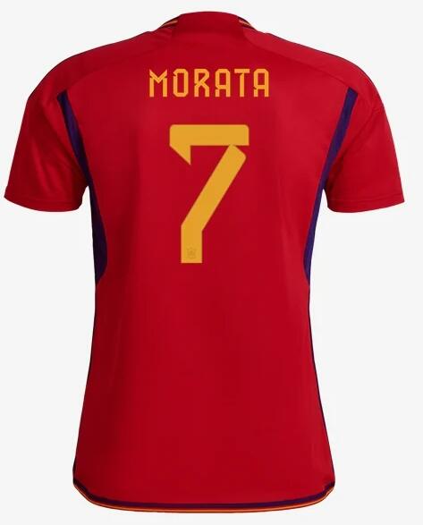 Spain 2022 World Cup Home 7 Morata Shirt Soccer Jersey