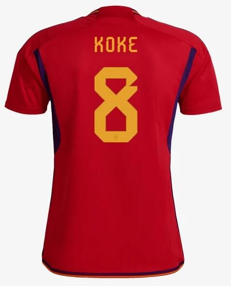 Spain 2022 World Cup Home 8 Koke Shirt Soccer Jersey