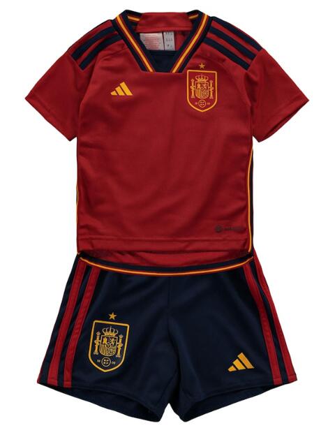 Spain 2022 World Cup Home Kids Soccer Kit Children Shirt And Shorts