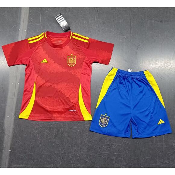 Spain 2024/25 Home Kids Soccer Kit Children Shirt And Shorts