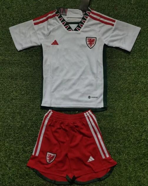 Wales 2022 World Cup Away Kids Soccer Kit Children Shirt And Shorts