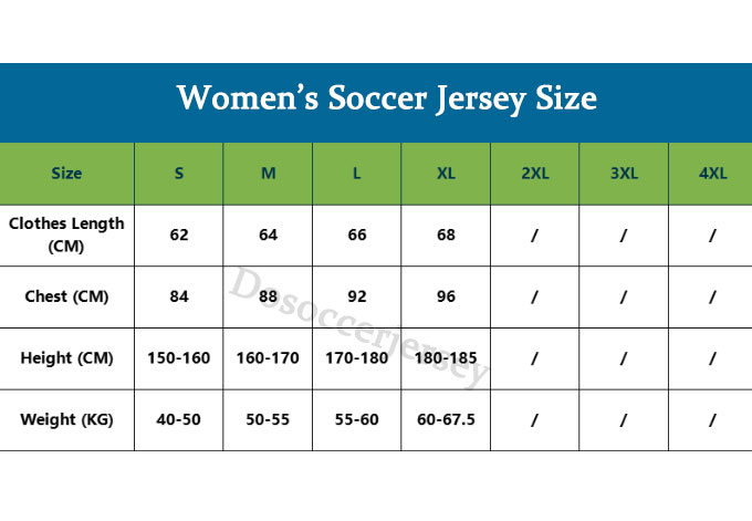 women's soccer jersey size chart